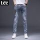 Lee dprre2025新款秋季男士高端印花刺繡牛仔褲男潮牌修身小腳緊身休閑褲子 淺藍色8601款 34