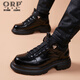 奧爾彼皮鞋男款2026新款商務(wù)休閑牛皮內增高加絨保暖男鞋英倫風(fēng)圓頭厚底 黑色【增高款】 42 【尺碼偏大，建議拍小一碼】