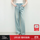 范思藍恩水洗做舊高腰直筒牛仔褲女2025夏新款修身顯瘦褲子2292 藍灰 S