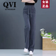 QVI高端品牌 窄版雪尼爾闊腿褲女夏季新款薄款高腰垂感休閑直筒長(cháng)褲 灰色 （夏季透氣薄款） 2XL 【125-135斤】