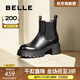 百麗（Belle）拼色時(shí)尚切爾西靴女商場(chǎng)同款厚底增高靴B9J1DDD4 黑色-絨里 38 (240mm)