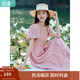 茵曼波浪邊袖連衣裙2025夏女裝新品松緊腰大A擺蛋糕公主裙子 藕粉色 -K18322386H1 S