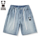 HIPANDA你好熊貓牛仔短褲男士夏季薄款寬松直筒休閑百搭五分褲潮流中褲男 冰川藍 S【建議90-110斤】