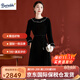 Burwilde國際品牌高端真絲絨連衣裙秋季新款時尚氣質(zhì)輕奢女裝感桑蠶絲裙子 黑色（禮盒裝） XL