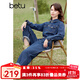 百圖betu女裝春季新款連體褲復古水洗牛仔襯衫工裝連體褲2401T69 牛仔色 S