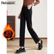 品彩（PinCai）加絨牛仔褲女秋冬黑色加厚直筒長(cháng)褲顯瘦顯高休閑牛仔褲P44N007