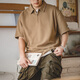 馬登工裝華夫格polo衫男商務(wù)休閑短袖半拉鏈重磅男士T恤夏季體恤潮牌 淺咖色 【抗皺t恤男/純色/高級感/美式復古短袖】 M 【今日下單 順豐包郵】