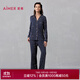 愛(ài)慕（Aimer）春夏睡衣女抗菌抗靜電翻領(lǐng)長(cháng)袖開(kāi)衫家居套裝牛奶心情AM46A831 夜空藍印花YH8 L 170