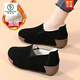 啄木鳥(niǎo)棉鞋女士冬季加絨加厚保暖一腳蹬女鞋孕婦鞋休閑坡跟中老年媽媽鞋 黑色 37 標準運動(dòng)碼