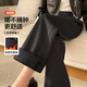 德瑪納【顯瘦保型】冬季中腰直筒女褲口袋松緊長(cháng)褲休閑褲子女 黑色 M 