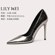 Lily Wei尖頭細跟時裝高跟鞋性感百搭槍色職業(yè)單鞋大碼情人節(jié)禮物 槍色【跟高10cm】 36