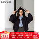 LAGOGO翻領(lǐng)藏青色短外套女拉谷谷2025年春季新款運動(dòng)休閑風(fēng)夾克衫 藏青色 L
