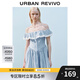 UR2025夏季新款女裝格紋拼接蕾絲一字領(lǐng)連衣裙UYL750043 中藍格子 (偏短) S