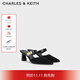 CHARLES&KEITH25冬新品一字帶尖頭低跟穆勒拖鞋涼拖CK1-60580331 BLACK TEXTURED黑色紋理 37 （235）