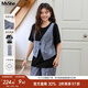MsShe【假兩件拼接馬甲短袖上衣闊腿褲套裝】大碼女裝2025款秋季 碧海藍色現貨 3XL
