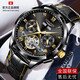 沖浪琴師瑞士原裝手表男士全自動(dòng)機械表時(shí)尚超薄夜光鎢鋼十大名牌男表 皮帶款L3237全黑黑面+送皮表帶