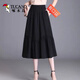 啄木鳥(niǎo)夏天半身裙子薄款單層百褶A字裙胖媽i媽顯瘦松緊腰減齡高腰大擺裙 黑色-含棉厚i款 L 建議100-115斤