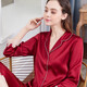 UOSO真絲睡衣女套裝輕奢秋冬紅色長(cháng)袖桑蠶絲綢本命年結婚家居服 酒紅色 L