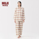 無(wú)印良品（MUJI）女式無(wú)側縫法蘭絨睡衣女士家居服女款純棉25年秋季套裝 女裝 粉紅色格紋 M （上裝160/84A 下裝160/66A）