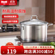Momscook 304不銹鋼湯鍋復合底大容量加厚電磁爐燃氣灶平底深湯鍋雙耳火鍋 【適用2-4人】 22cm