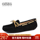 OZZEG澳洲豆豆鞋女春夏季真皮透氣休閑單鞋平底防滑孕婦鞋軟底一腳蹬懶 黑色 36
