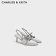 CHARLES&KEITH亮鉆一字帶尖頭包頭法式復(fù)古高跟涼鞋女生日禮物女CK1-61720199 Light Grey淺灰色 37
