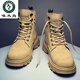 啄木鳥(niǎo)馬丁靴男春秋高幫厚底機車(chē)工裝皮靴戶(hù)外登山百搭作戰沙漠大黃靴子 卡其 42