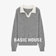 Basic House/百家好法式高級感撞色毛衣秋冬polo領(lǐng)設計感羊毛衫女 灰色 L 125-140斤