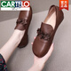 卡帝樂(lè )鱷魚(yú)（CARTELO）春秋款平底復古中老年女皮鞋圓頭腳寬真皮媽媽鞋牛筋軟底大碼單鞋 棕色 36