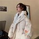 羽絨棉服少女冬裝初中高中學(xué)生假兩件連帽面包服加厚棉襖棉衣外套 米白色 S