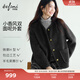 伊芙麗（eifini）蔣欣代言經(jīng)典圓領(lǐng)小香風(fēng)短款毛呢外套顯瘦女士2025冬裝新款 沉檀灰 M 105-115斤