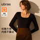 ubras劉雯同款保暖方領(lǐng)親膚蠶絲含羊毛肌底衣打底衣女 黑色 L
