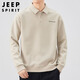 JEEP SPIRIT吉普POLO衫男士衛衣秋冬季寬松長(cháng)袖翻領(lǐng)t恤衫上衣男 杏色 L