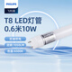 飛利浦（PHILIPS） led燈管T8日光燈管節(jié)能光管標準直管格柵燈LED燈管t8雙端供電長條燈 T8雙端供電0.6米10W白光6500K【1支】