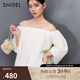 SNIDEL2025春夏新品時(shí)尚優(yōu)雅一字領(lǐng)露肩泡泡袖雪紡襯衫SWFB251166 象牙白 均碼 (F)