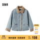 森馬（Semir）牛仔棉服女拼接毛領(lǐng)美式復古2024冬寬松毛邊夾克街頭109724108017