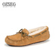 OZZEG澳洲豆豆鞋女冬季加絨保暖真皮棉鞋羊皮毛一體毛毛厚底防滑孕婦鞋 栗色 39
