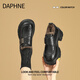 DAPHNE達芙妮黑色加絨厚底樂(lè )福鞋女2025新款粗跟百搭單鞋冬季保暖小皮鞋