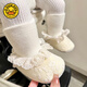 G.DUCKKIDS春秋冬嬰兒鞋0-1歲女寶寶加厚加絨保暖軟底防掉6-12個(gè)月公主鞋襪 諾-米白(襪口鞋-棉布內里) 內長(cháng)12.5cm 建議0-13個(gè)月寶寶