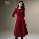 晚白【斷碼清倉】圓領(lǐng)修身收腰長(cháng)袖連衣裙【不含腰帶】 酒紅色 L