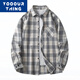 YOOOURTHING少年感格子襯衫男寬松長(cháng)袖春秋季休閑襯衣男潮牌情侶復古外套男 白色 XL 建議125-145斤