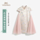 英氏（YEEHOO）兒童漢服女童連衣裙夏季薄款旗袍公主裙子中大童裝洋氣夏裝新款 復古薔薇淺粉(尺碼略有偏小) 165