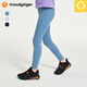 moodytiger女童褲子保暖高彈冬季兒童長(cháng)褲抓絨純色修身運動(dòng)緊身褲| 小暖陽(yáng) 湖藍色 150 cm