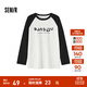 森馬長(cháng)袖T恤女中長(cháng)款印花插肩袖拼色春裝趣味寬松圖案打底衫小眾 白黑色調00319 M