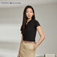 TOMMY HILFIGER【五?？邸肯募九b珠地網(wǎng)眼優(yōu)雅通勤純色條紋修身短袖T恤POLO 黑色BDS S (推薦：90-105斤)