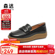 森達樂(lè )福鞋女軟底不累腳英倫風(fēng)牛皮一腳蹬套腳單鞋4CF25AA4 黑色 37