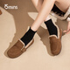 15分鐘加絨勃肯鞋女外穿平底毛毛鞋棉鞋舒適保暖棉鞋豆豆鞋 駝色 38 