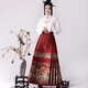 領(lǐng)季（Lingtos）馬面裙國風(fēng)新中式游龍?zhí)ぱ┟髦品聤y花漢服女飛機袖春秋套裝連衣裙 白色上衣+紅色馬面裙 M