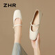 ZHR單鞋女甜美一字帶平底瑪麗珍鞋女氣質(zhì)珍珠淺口女鞋 BK107 米色 37