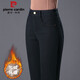 皮爾卡丹純棉牛仔褲女高端彈力春秋冬季加絨褲休閑直筒中年款煙管褲卡其色 加絨黑色 27 /M (體重90-100斤)